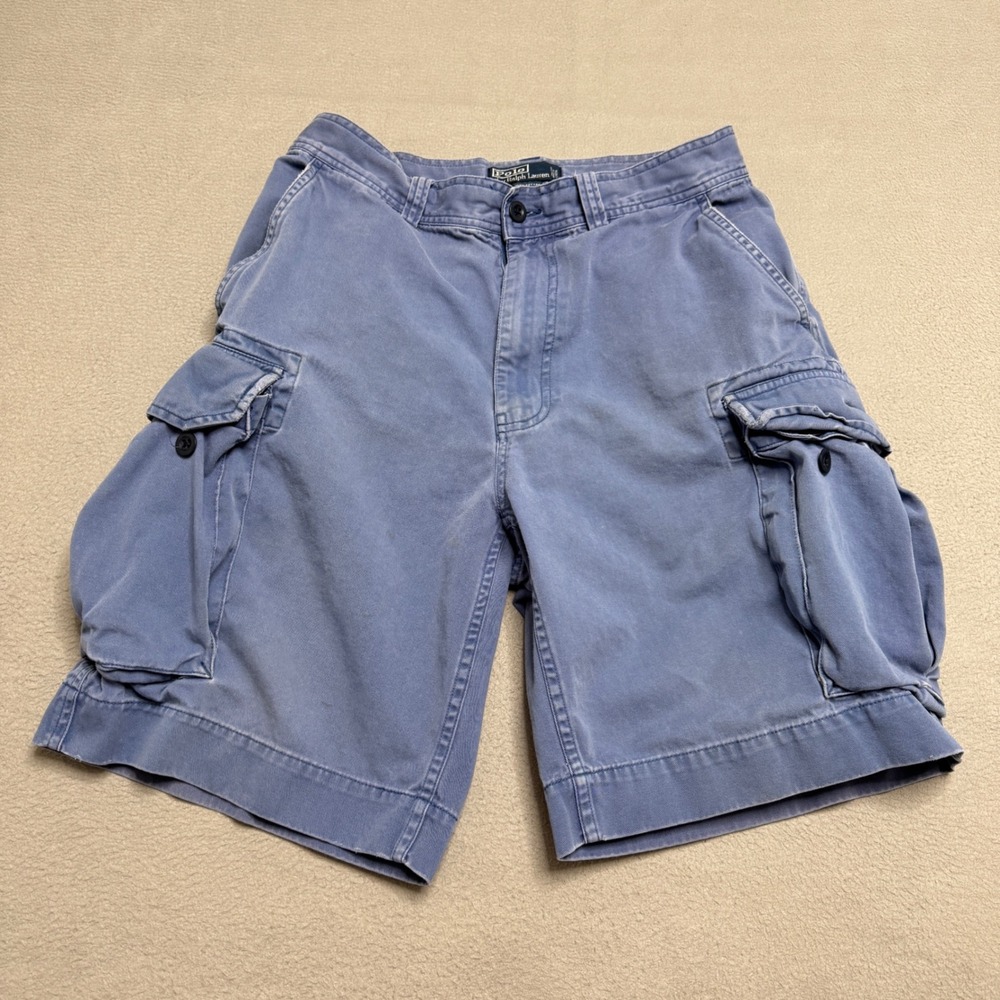 Polo Ralph Lauren Cargo Shorts Mens 31 Blue Cotton Canvas Relaxed Outdoor Vtg
